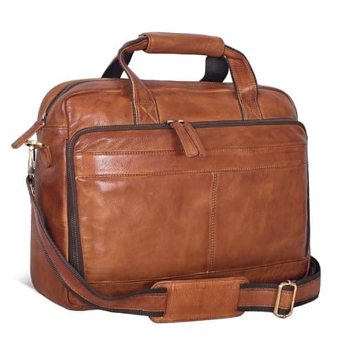 Real Leather Laptop Messenger Bag - Briefcase Crossbody for Men Office