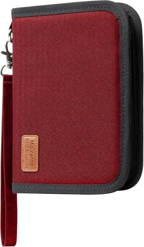 MOIRENTO Passport Holder Wallet - Waterproof A5 Size - RFID Blocking Travel Wallet - Holds 2 Passports, Cash & Cards - Ticket Slot, Coin Pocket, Zipper Closure - Red, Burgundy - Ideal for Men & Women