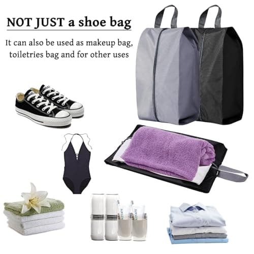 6 Pcs Shoe Bags for Travel, Portable Nylon Shoe Bag Waterproof Dust Proof Shoes Storage Bags Unisex Shoe Pouch for Daily and Travel Use (Black, Grey) — view 5