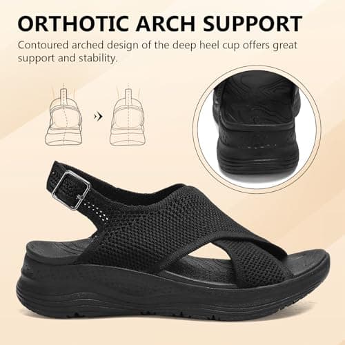 Hanani Womens Orthopedic Sandals Adjustable Strap Sandals Arch Support Ladies Summer Wedge Slingback Sliders Platform Walking Shoes Washable Slide Sport Girls Casual Thick Bottom Beach Shoes — view 5