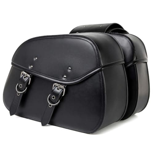 1 Pair Motorcycle Saddlebags, Symmetric Side-mount Leather Motorcycle Luggage Bags With Metal Buckles, Black Saddlebags