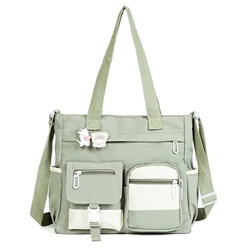 Phaoullzon Crossbody Cute Bag for Teens Kawaii Messenger Purse Nylon Shoulder Tote Bags, Green, Large(could fit 14" laptop), Large(could Fit 14" Laptop)