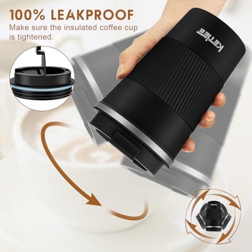 KETIEE Travel Mugs, 380ml Insulated Coffee Cup with Leakproof Lid,Reusable Coffee Travel Cups,Coffee Travel Mug,Double Walled Coffee Mug,Stainless Steel Thermal Mug for Hot Cold Drinks,Black — view 3
