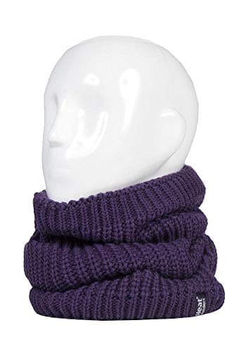 HEAT HOLDERS - Ladies Thick Winter Warm Fleece Lined Chunky Knit Thermal Neck Warmer (One Size, Purple (Chunky)) — view 3