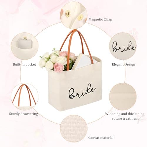 VAVPUP Bride Tote Bag Bride to be Gifts for Bridal Shower,Engagement,Wedding,Bachelorette Party,Honeymoon,Beach,Travel(Beige,1pcs) — view 3