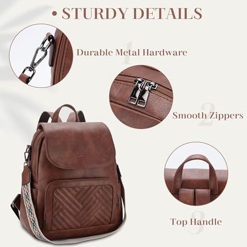VASCHY Women Backpack, Vegan Leather Backpack for Travel/Work/School Brown — view 3