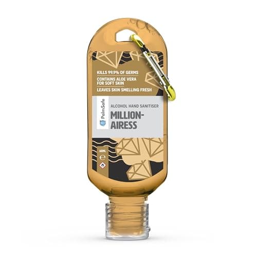 Palm Safe Millionairess 60ml Anti Bacterial Premium Hand Sanitiser Travel Size Refillable Clip Bottle Quick Drying Non Sticky Extra Moisturising Kills 99.9% of Viruses and Bacteria