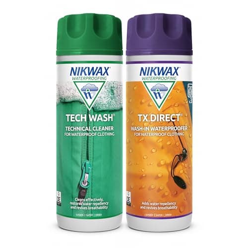 Nikwax Tech Wash & TX.Direct Twin Pack – Wash-In Cleaner and Waterproofer for Waterproof Outdoor Clothing, Restores Breathability and Performance, 2 x 300ml