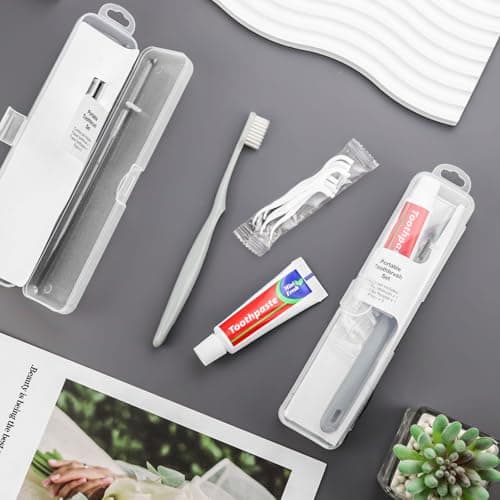 Toothbrush Toothpaste Set, Travel Toothbrush Set with 5 Floss Picks, Travel Toothbrush Set Case, Individually Packaged, Suitable for Home, Travel, Hotel (4-Pack) — view 5