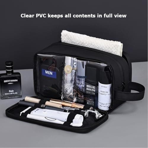 Men's Wash Bag, Water-Resistant Travel Toiletry Bag & Wet Pocket, Black — view 2