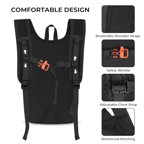 LAIMEIWEE Lightweight Foldable Hiking Backpack - 13L Small Rucksack for Men & Women, Water-repellent Travel Bag, Packable Daypack for Walking, Camping, Sports & Outdoor (Black) — view 6
