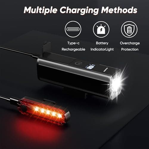 2026 New Bike Lights, Bike Headlight Front and Back, High Lumens Rechargeable Waterproof 6+4 Modes Bike Lights Sets, Super Bright Bike Torch (Matte Purple) — view 5