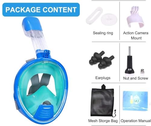 Snorkel Mask for Kids,Full Face Diving Mask Anti-Fog, Anti-Leak 180°view Design, Snorkeling Mask Set for Kids Girls Boys- Sports Camera Compatible(BlueGreen XS) — view 6