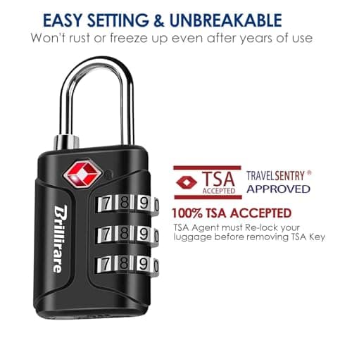 Brillirare 4 Pack TSA Approved Luggage Locks, Combination Travel Padlock, 3-Digit Waterproof Lock, TSA Accepted Outdoor Keyless Resettable Lock for Lockers, Bags, Backpack, Gym, Gate-Black — view 3