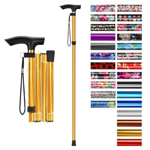 supregear Walking Stick - Adjustable Folding Walking Sticks for Women and Men - Lightweight Portable Collapsible Balancing Aid - Foldable Travel Cane for Ladies Elderly Adults, Gold
