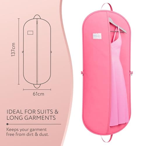 Hangerworld 54 Inch Zipped Pink Suit Dress Cover Travel Carrier Bag with Handles – Full-Length Zip and Secure Closure for On-The-Go — view 3