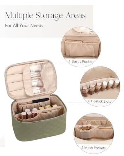 Prite Makeup Bag Toiletry Case for Women with Brush Holder, Green, Standard — view 2