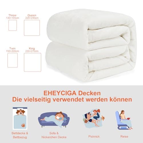 EHEYCIGA Single Fleece Throw Blanket for Sofa 130x165cm, White — view 5