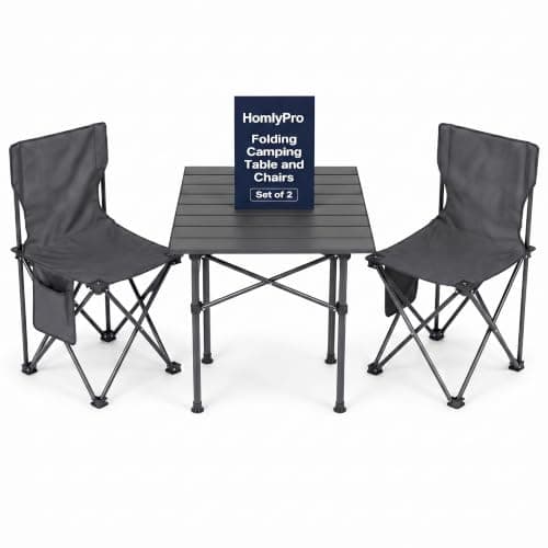 HomlyPro Folding Camping Table and Chairs, Set of 2 - Lightweight and Durable, Garden Table and Chairs with Carry Bag for Indoor & Outdoor Use, Ideal for Picnic & Garden (Grey)