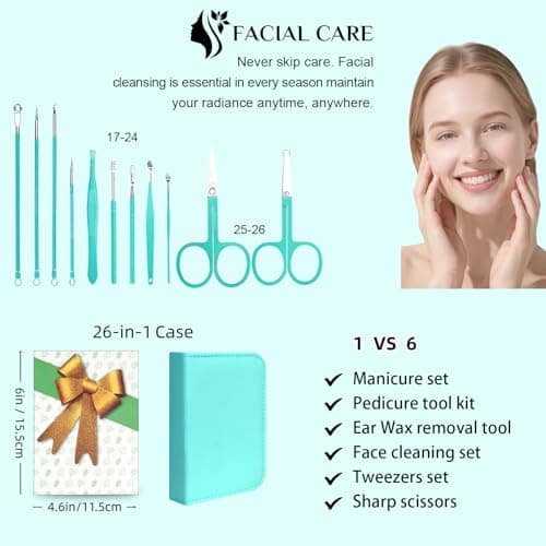 26Pcs Manicure Set Pedicure Kit for Women grooming, Turquoise — view 3