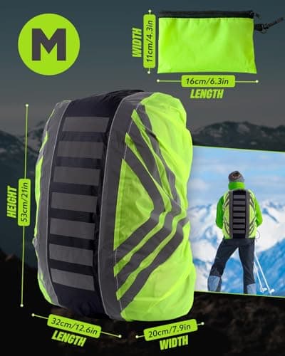 Waterproof Rucksack Rain Cover, Reflective and High Visibility Protector with Adjustable Non-Slip Strap for Hiking, Camping, Cycling & Travel, Comes with Storage Bag — view 6