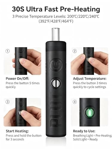 Pluto Dry Herb Vaporiser, Portable Pen-Style Herbal Vaporiser with 3 Precise Temperature Settings, 1100mAh Rechargeable Battery, Premium Leather Design for Daily Use & Travel — view 6