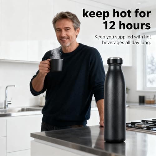 Love-KANKEI 1L Insulated Water Bottles, Stainless Steel Water Bottle Black — view 3