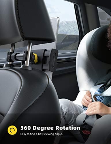Lamicall Car Tablet Holder, Car Headrest Mount - Universal 360 Rotating Car Seat Stand Cradle for All 4.4~11" Tablets, iPad Pro 9.7, 10.5, 11, iPad Air mini 2 3 4 5 6, iPhone, Switch, Tab - Black — view 2