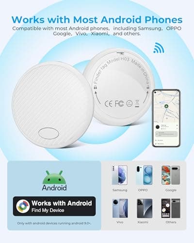Android Tracker Tag 2 Pack, Smart Tag Bluetooth Key Finder Work with Google Find My (Android Only), Item Locator for Luggage, Bags, Pets, Wallet, Replaceable Battery (White) — view 3