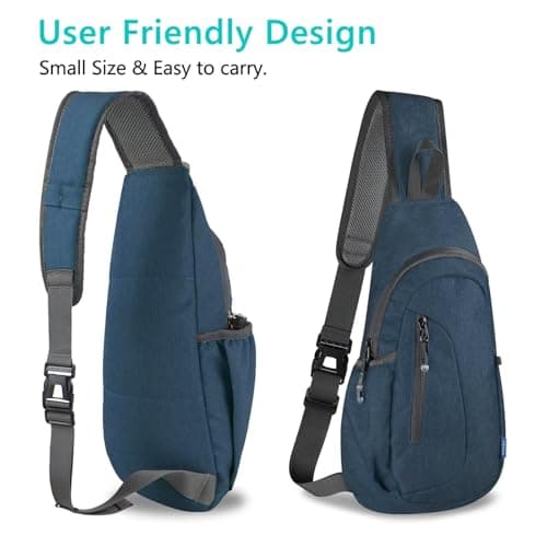 TITECOUGO Canvas Small Sling Bag Lightweight Crossbody Bag for Women Rucksack for Men Running Backpack Travel Chest Pack Shoulder Daypack for Hiking Outdoor Gym Work Sports Dark Blue — view 3