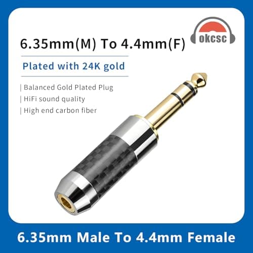 okcsc 6.35mm to 4.4mm Audio Adapter, High-Fidelity Sound Converter，24K Gold-Plated Copper Plug with Carbon Fiber & Chrome Shell, Compatible with Guitars/Microphones/Mixers/Amplifiers/Headphones — view 2
