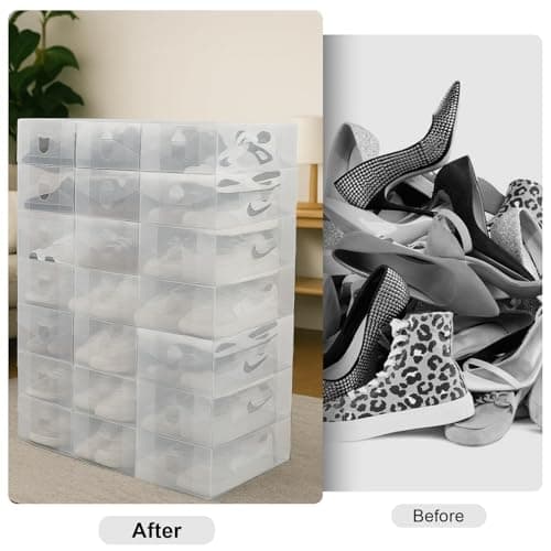 BREEZENEST Stackable Shoe Storage Boxes with Lids, Clear Plastic Boot & Shoe Boxes Organiser for Wardrobe Storage, Durable Closet Shoe Organiser System for Trainers, Boots (10PCS) — view 6