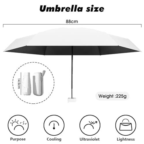 FANSEZQ Mini Sun Umbrella, Lightweight Compact Umbrella For Women And Kids, Portable Uv Parasol With Storage Box (White) — view 2