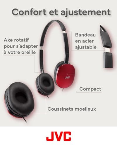 JVC HA-S160M-R Flats Foldable and Compact Headphones in Glossy Trendy Colour, with Switch for Microphone On/Off, Ideal for Teleworking and Online Seminars (Red) — view 6