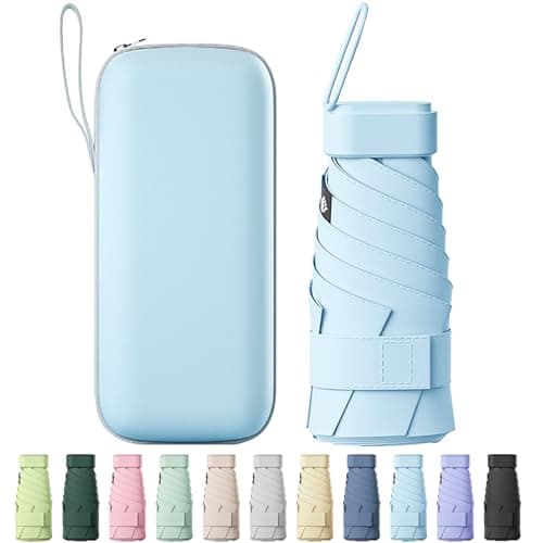 FWHFNB Travel Umbrella Compact, Mini Umbrella, UV Umbrella, Folding Umbrella, UPF 50+ Sun & Rain Protection, With Capsule Case, Small Compact, for Men and Women (Sky Blue)