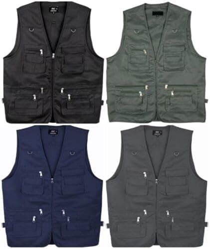 VL Men’s Workwear Waistcoat with Several Pockets Lightweight Outdoor Vest Jacket for Hiking, Safari & Travel Use (Charcoal, Medium) — view 5