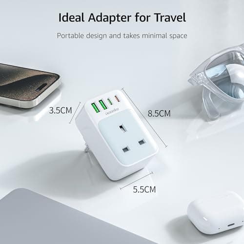 3 Pack European Plug Adapter, UK to European Plug Adaptor with PD 35W Fast Charging USB C Port and 2 USB A Ports European Plug Travel Adapter for Germany/France/Spain/Portugal/Poland(Type E/F) — view 4