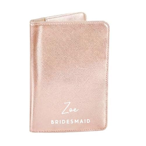 eBuyGB Personalised Wedding Role Passport Holder, Bridesmaid Bride Passport Cover, Custom Name Travel Wallet, Destination Wedding Gift for Her Honeymoon Travel Accessory (Rose Gold)