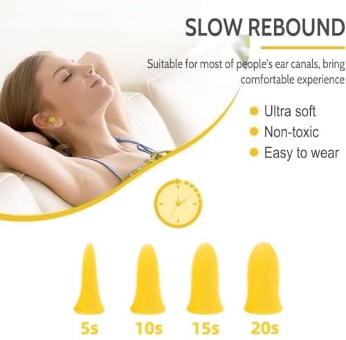 60 Pairs Ultra Soft Foam Ear Plugs, 36dB SNR Noise Reduction Earplugs for Sleeping Hearing Protection Travel Shooting Work Concentration Construction Site, Yellow — view 5