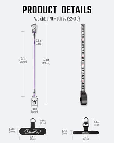 KeyUnity KC05 Cell Phone Lanyard, Anti Theft Phone Strap with Multi-Tool Carabiner, Keychain Lanyard Stretchy Tether (Purple) — view 5