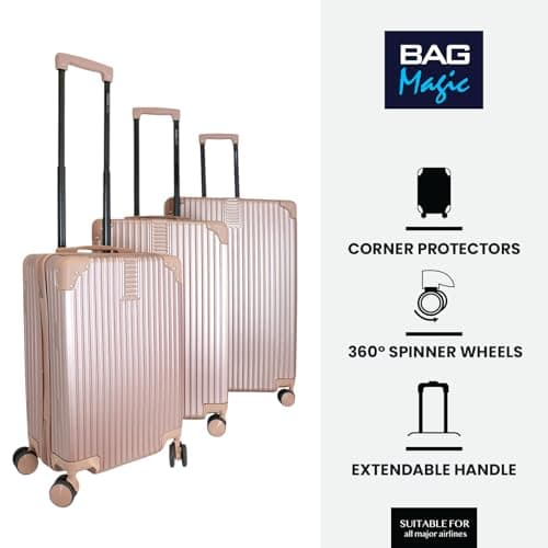 Bordlite 24 Inch Medium Suitcase (65x41x25cm) Lightweight ABS Hard Shell Checked Luggage – Durable Travel Case with 360 Spinner Wheels, Telescopic Handle & Combination Lock – Rose Gold — view 6