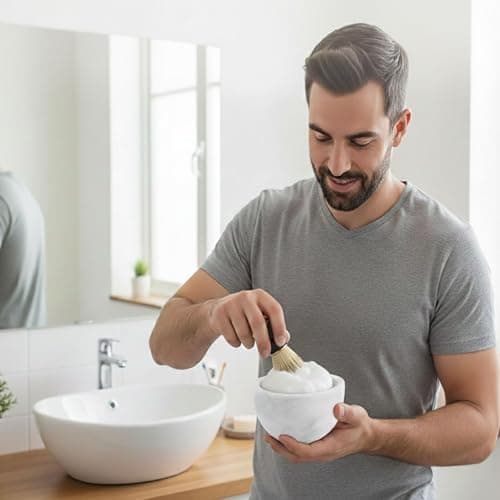 RADICALn Marble Shaving Cream Bowl White Handmade Bathroom Accessories Shaving Kit Bowl - Barber Supplies for Organic Shaving - Ideal for Travel Shaving, Dish Soap & Mens Soap — view 3