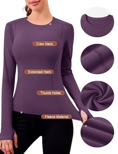 IECCP Long Sleeve Thermal Shirts for Women Thermal Shirt Compression Baselayer Tops Fleece Lined Undershirt Crew Neck Ladies Underwear Base Layer Top Purple S — view 3