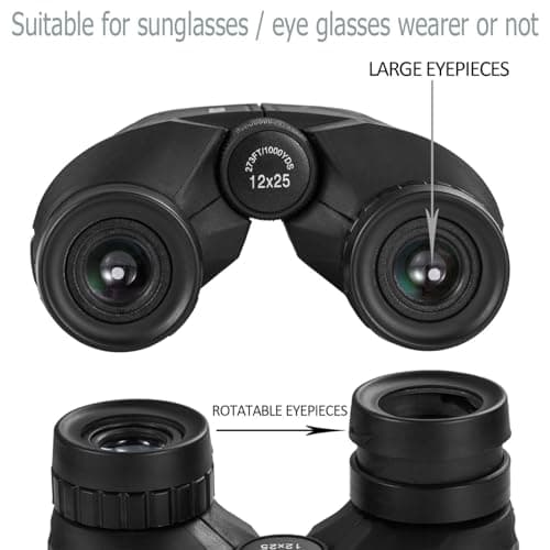 occer 12x25 Compact Binoculars with Low Light Night Vision, Large Eyepiece Waterproof Binocular for Adults & Kids,High Power Easy Focus Binoculars for Bird Watching,Outdoor Hunting,Travel,Sightseeing — view 3