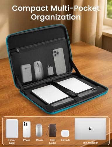 DOMISO 14 inch Laptop Sleeve with Handle Shockproof Waterproof EVA Protective Case for 14" HP Dell Asus Lenovo Laptop, Teal — view 4