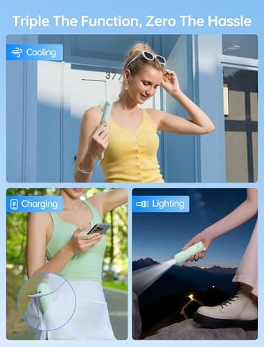 JISULIFE Handheld Mini Fan, 3 IN 1 USB Rechargeable Portable Fan [12-19 Working Hours] with Power Bank, Flashlight, Pocket Design for Travel/Summer/Concerts/Lash, Gifts for Women (Green) — view 2