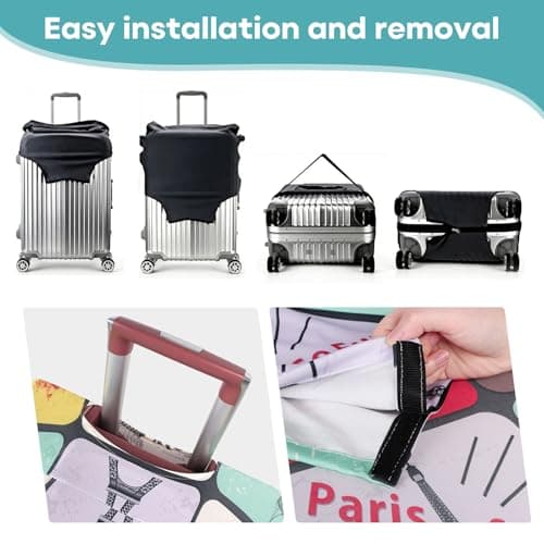 Minicoco Luggage Cover Reinforced Suitcase Cover for 22-28 Inch Suitcases, Travel Landmark Patterned Luggage Protector, Elastic Suitcase Cover Dustproof, Scratch-Resistant, Reusable (M（22-24 Inch）) — view 5