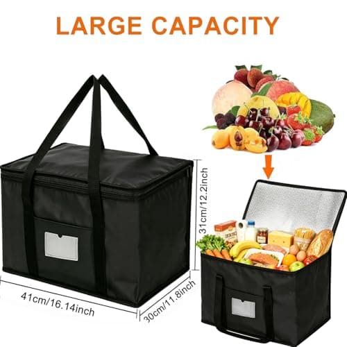 Cooler Bag, Large Grocery Shopping Bag, Reusable Picnic Bag, Foldable Insulated Cool Bag Soft Cooler for Hot and Cold Food Delivery, Picnic, Family Shopping, Camping, BBQ, Beach, Outdoor Travel — view 4