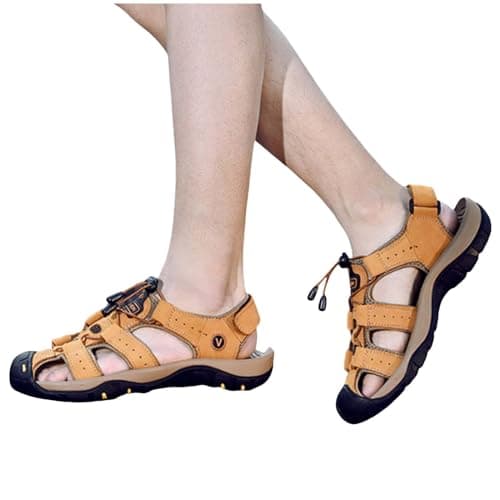 HUYTBYG Mens Closed Toe Sandals with Arch Support Walking Hiking Outdoor Sandals Mens Hook&Loop Trekking Sandal Summer Athletic Sandal Easy Fasten Wading Sliders for Beach Travel Durable Slides Gold — view 2