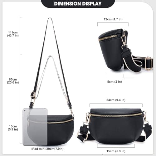 Roulens Crossbody Bag for Women Fashion Waist Packs Soft Vegan PU Leather Belt Bag Large Capacity Shoulder Bag with Adjustable and Removable Wide Strap — view 3